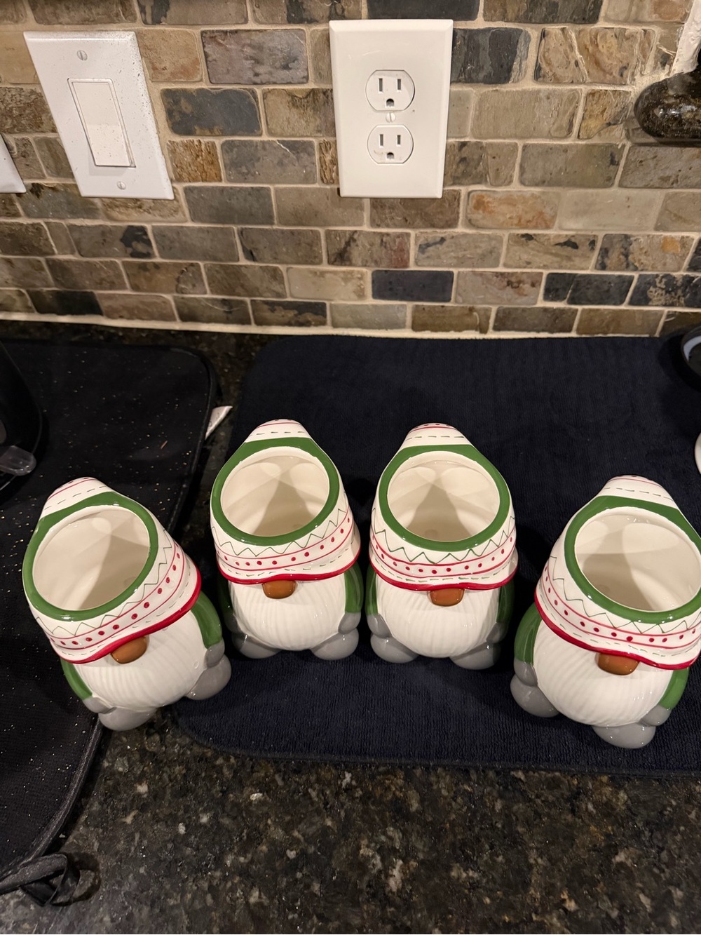 Pottery Barn Set of 4 Holiday Gnome Ceramic Cups